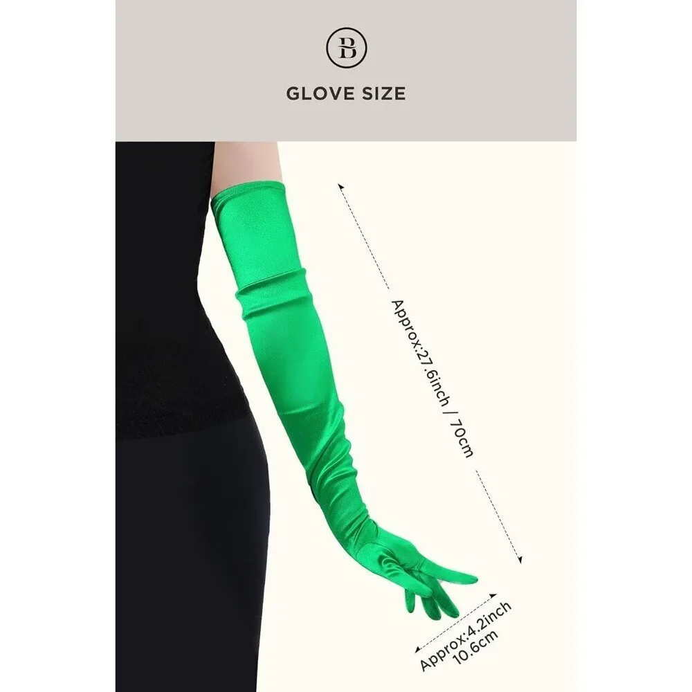 Women's Long Satin Gloves Green Stretchy Upper Arm Length Costume Design